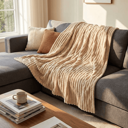 Lightweight throw blanket for a couch.  Brown color