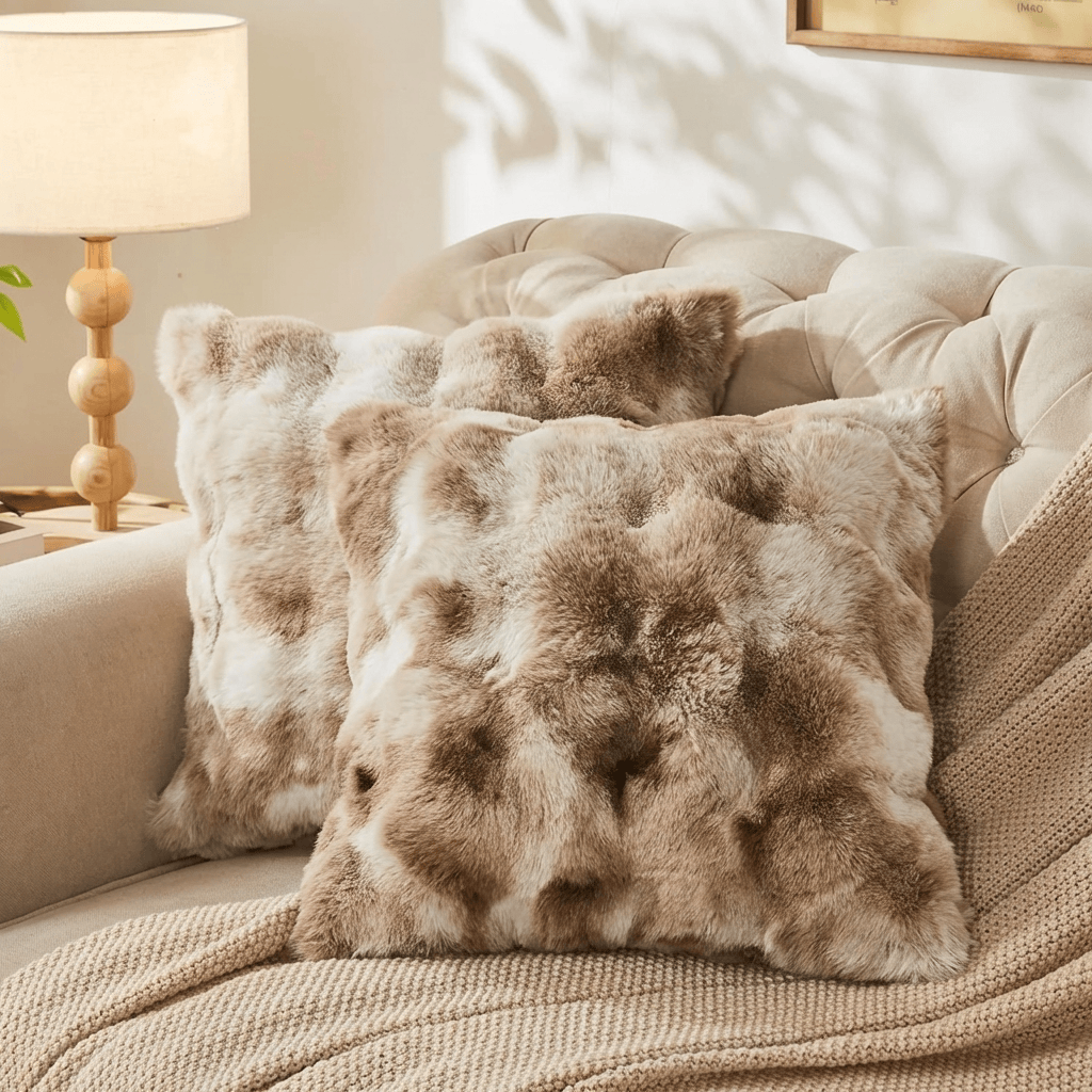 Faux Rabbit Fur Throw Pillow