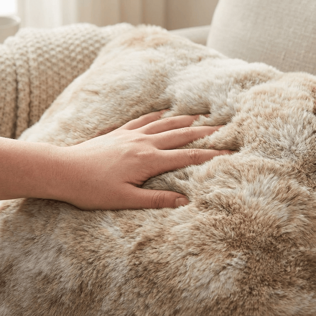 Faux Rabbit Fur Throw Pillow